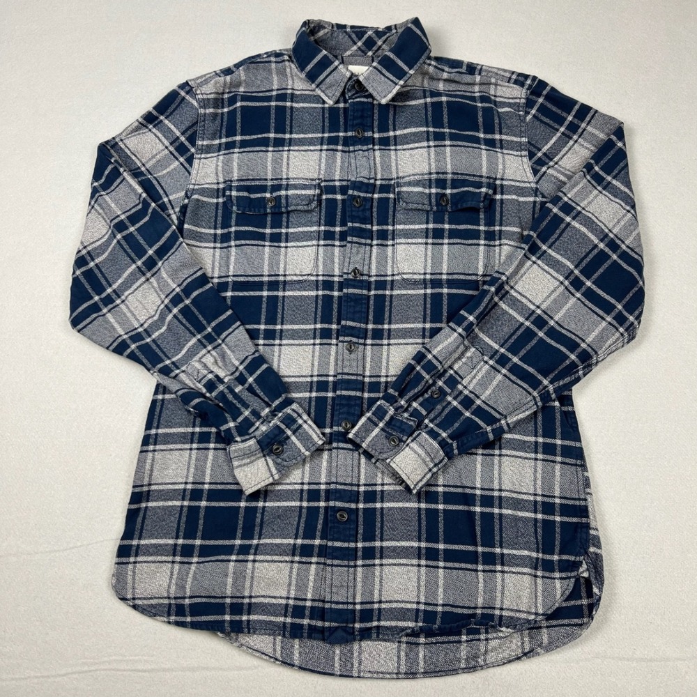 GAP Men's Large Tall Flannel Blue Gray Plaid Two Pocket Button Down Shirt